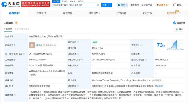 協(xié)創(chuàng)數(shù)據(jù)深圳成立千萬級(jí)算力科技新公司，加碼信息技術(shù)咨詢服務(wù)布局